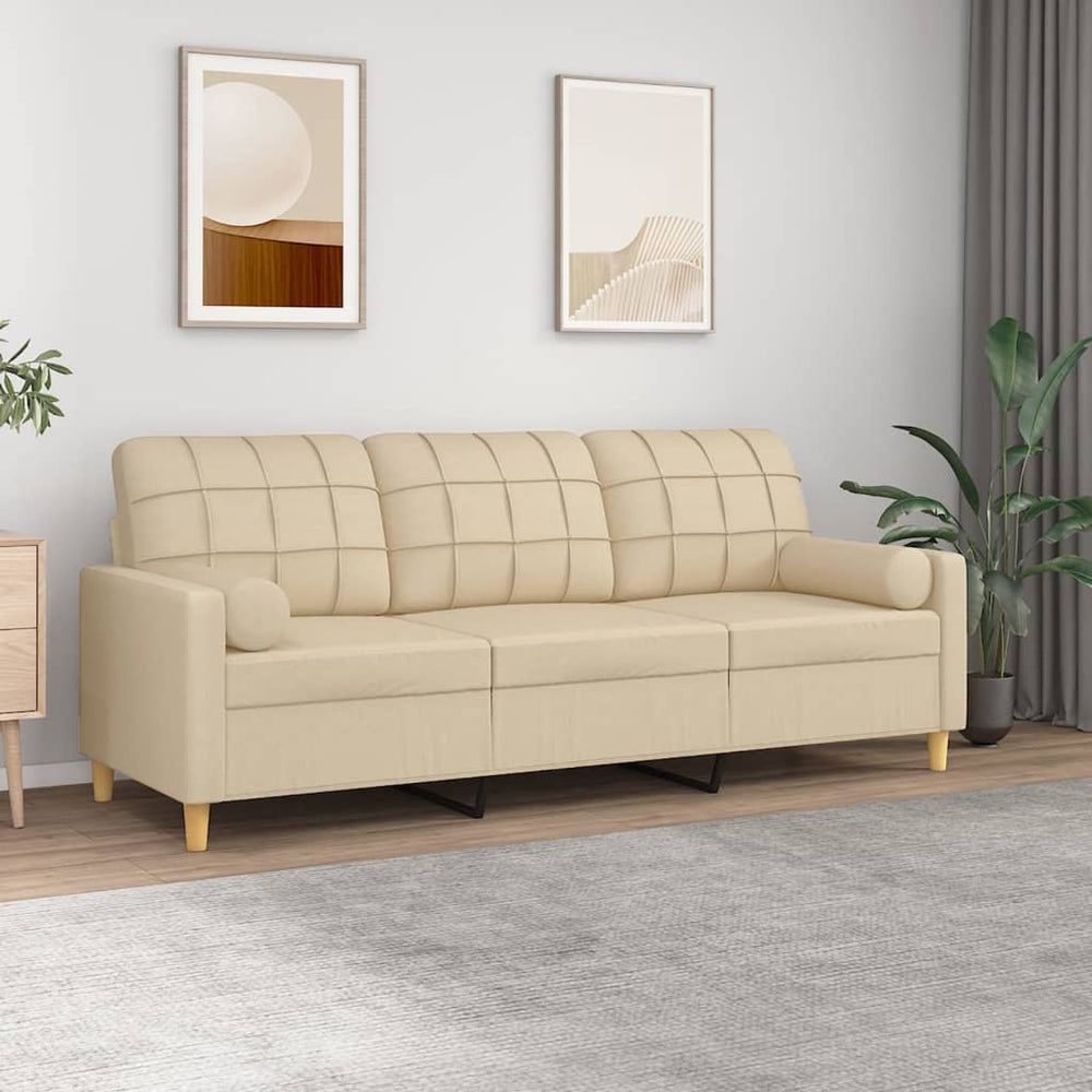 Trivietė sofa su pagalvėlėmis, kreminės spalvos, 180cm, audinys