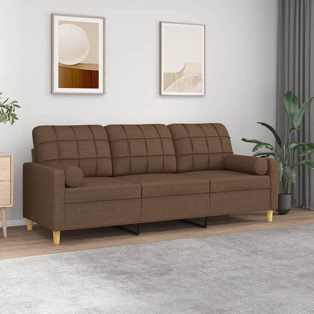 Trivietė sofa su pagalvėlėmis, rudos spalvos, 180cm, audinys