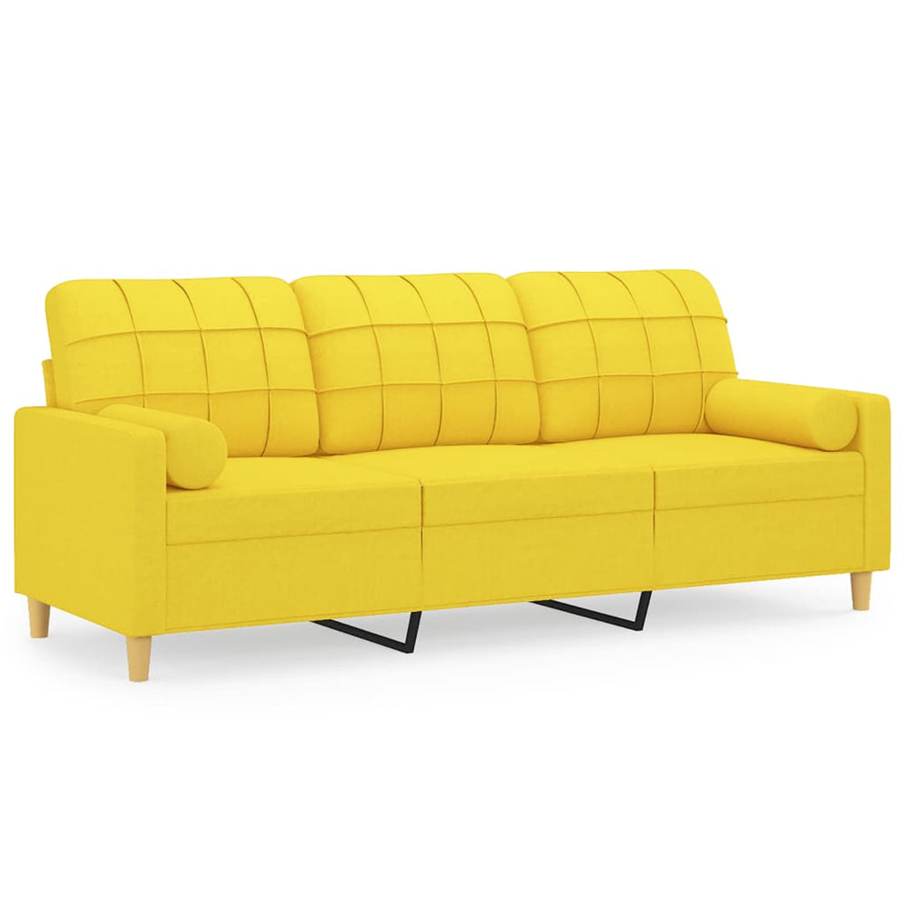 Trivietė sofa su pagalvėlėmis, šviesiai geltona, 180cm, audinys