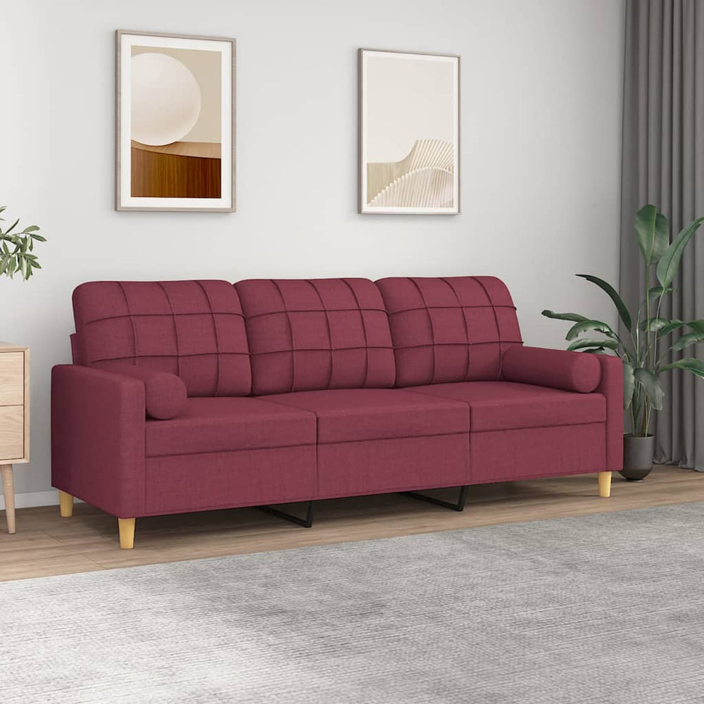 Trivietė sofa su pagalvėlėmis, raudonojo vyno, 180cm, audinys