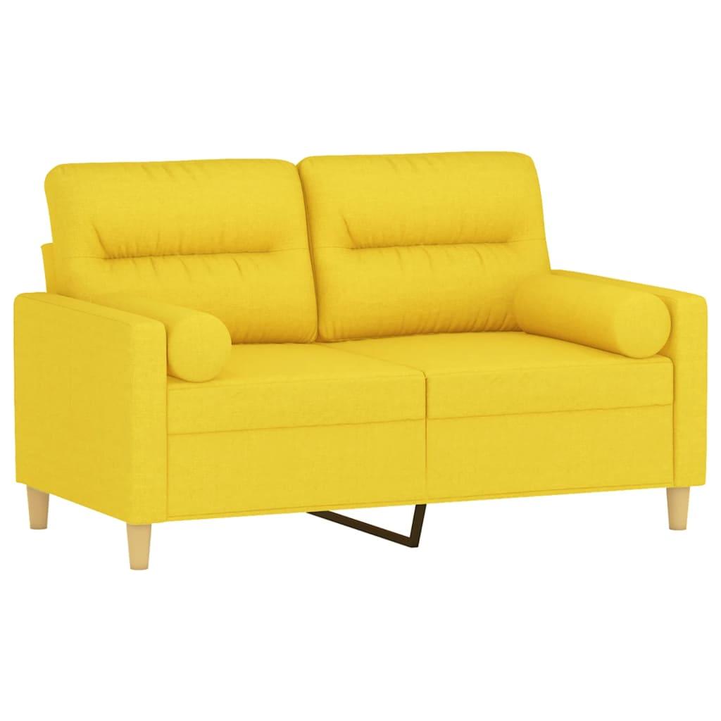 Dvivietė sofa su pagalvėlėmis, šviesiai geltona, 120cm, audinys