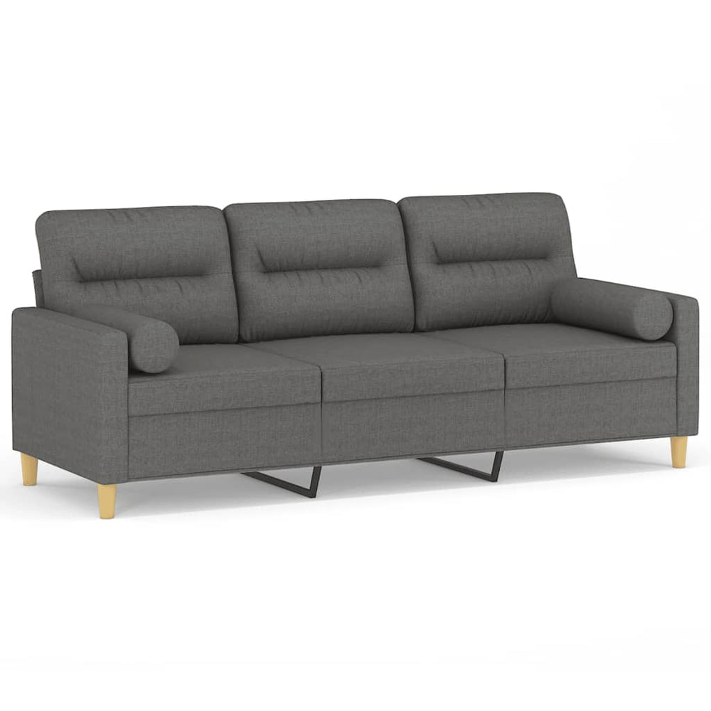 Trivietė sofa su pagalvėlėmis, tamsiai pilka, 180cm, audinys