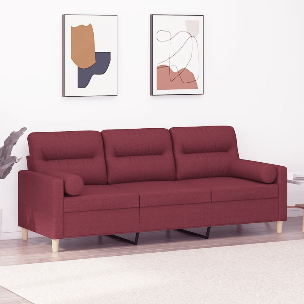 Trivietė sofa su pagalvėlėmis, raudonojo vyno, 180cm, audinys