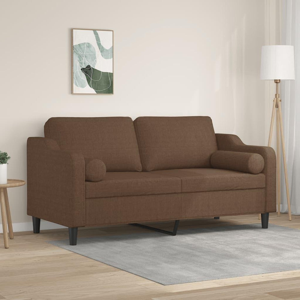 Dvivietė sofa su pagalvėlėmis, rudos spalvos, 140cm, audinys
