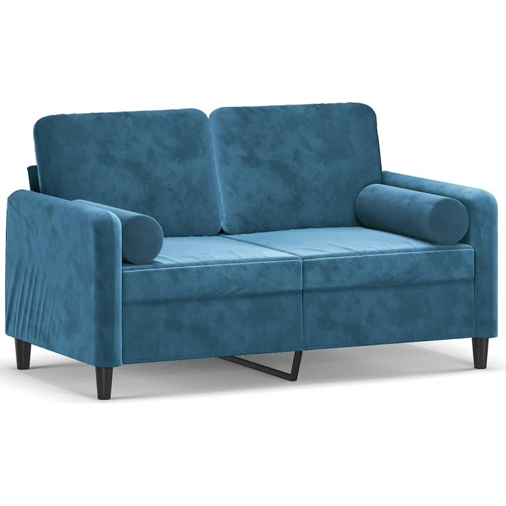 Dvivietė sofa su pagalvėlėmis, mėlynos spalvos, 120cm, aksomas