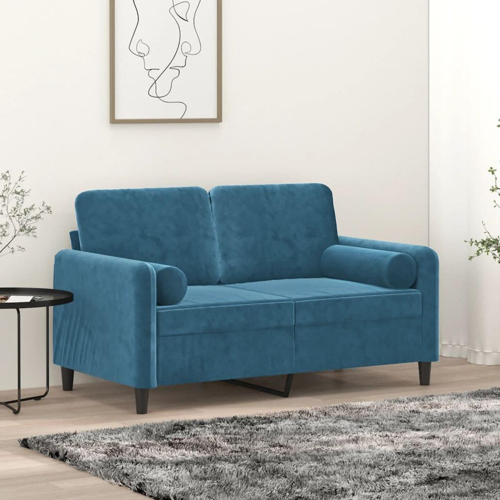 Dvivietė sofa su pagalvėlėmis, mėlynos spalvos, 120cm, aksomas