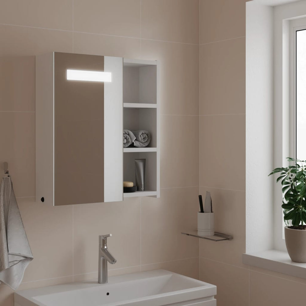 Veidrodinė vonios kambario spintelė su LED, balta, 45x13x52cm