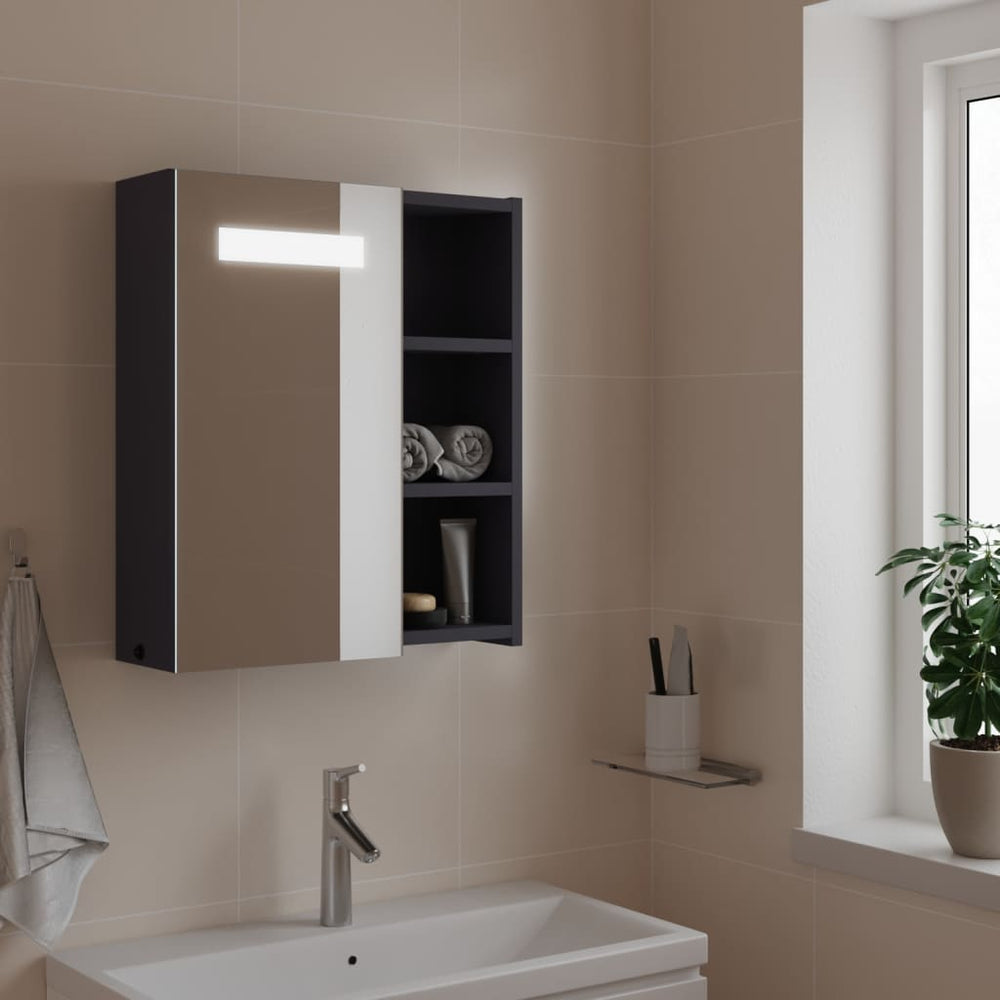 Veidrodinė vonios kambario spintelė su LED, pilka, 45x13x52cm