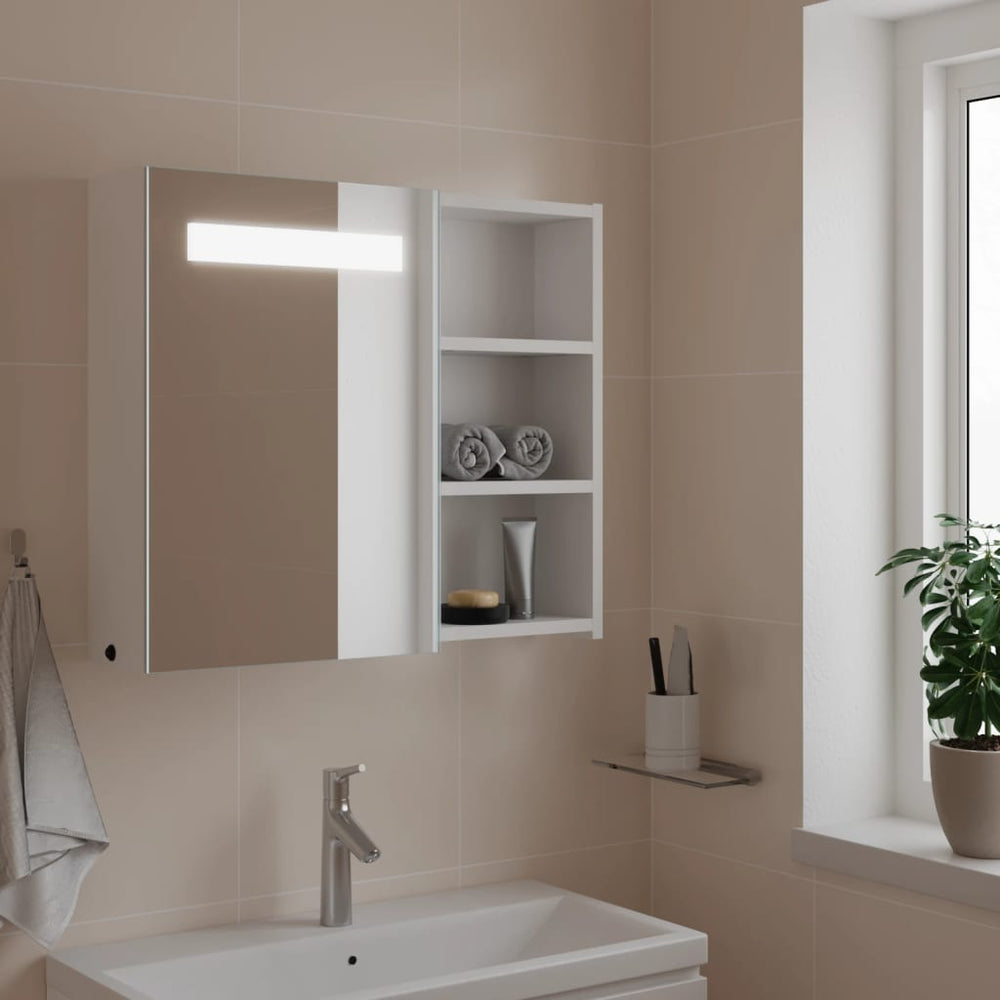 Veidrodinė vonios kambario spintelė su LED, balta, 60x13x52cm
