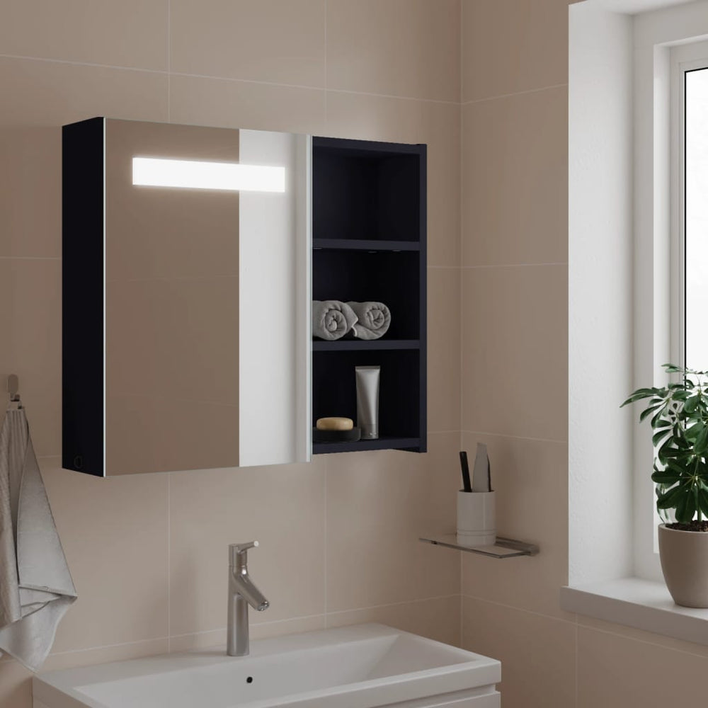 Veidrodinė vonios kambario spintelė su LED, pilka, 60x13x52cm