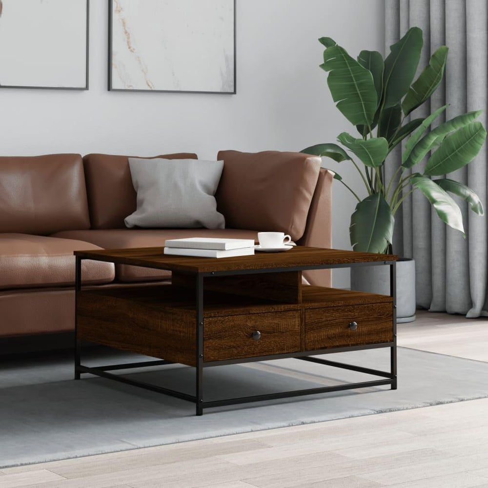 Kavos staliukas, rudas ąžuolo, 80x80x45cm, apdirbta mediena