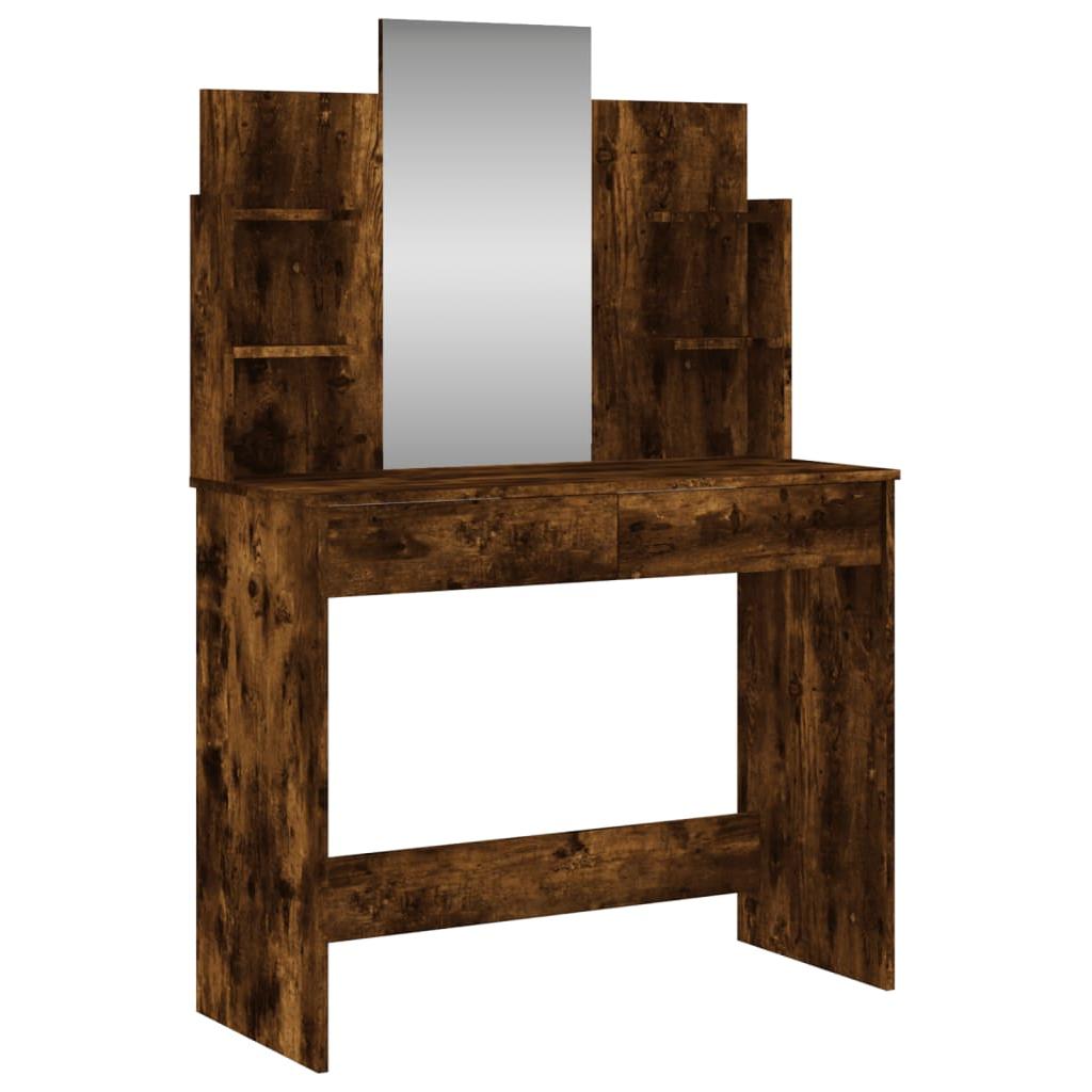 Kosmetinis staliukas su veidrodžiu, dūminio ąžuolo, 96x39x142cm