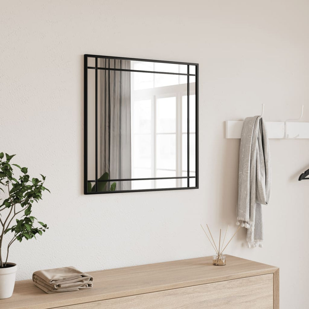 Sieninis veidrodis, juodas, 60x60cm, geležis, kvadratinis