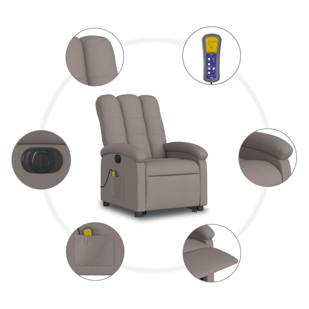 Atsistojantis elektrinis masažinis krėslas, taupe, audinys