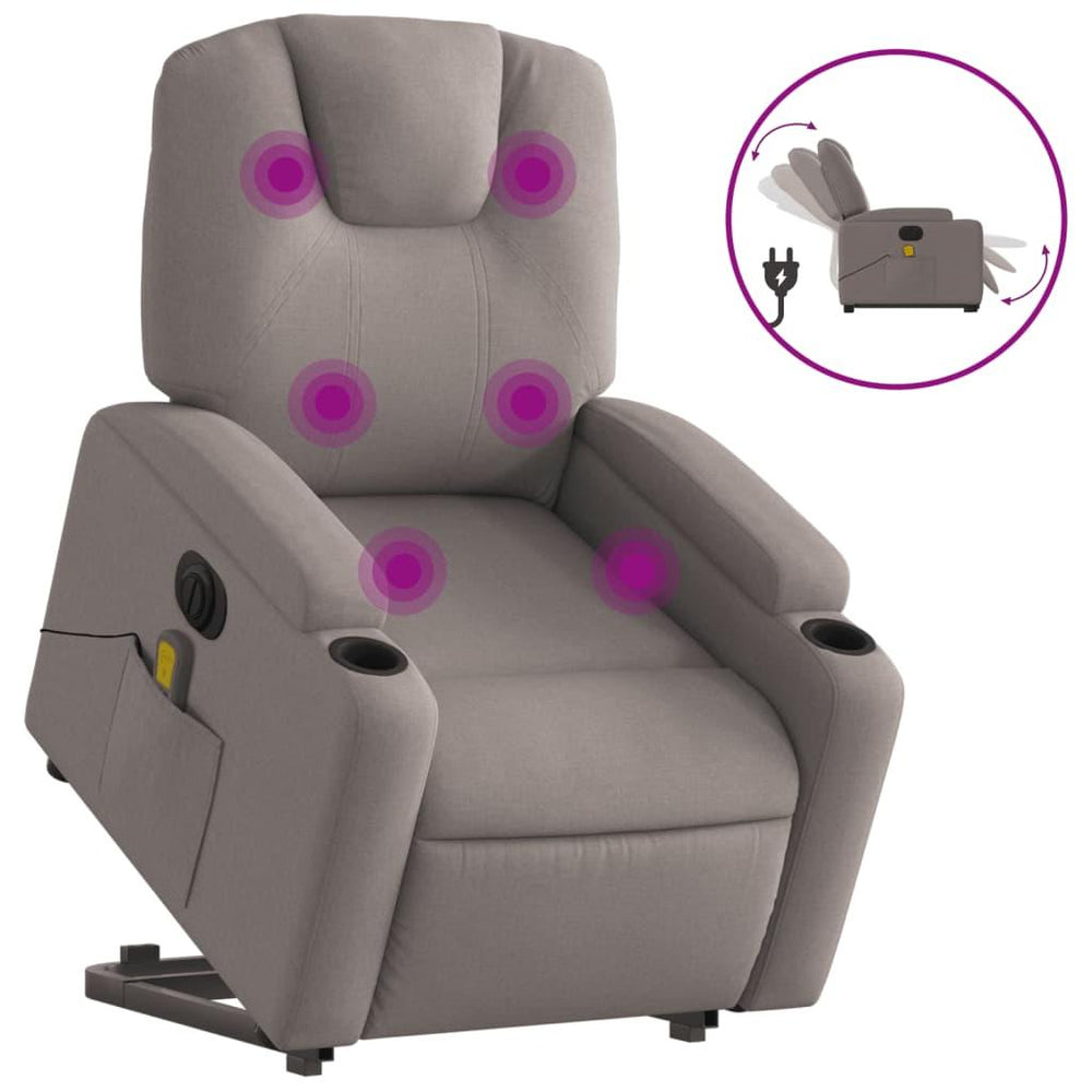 Atsistojantis elektrinis masažinis krėslas, taupe, audinys