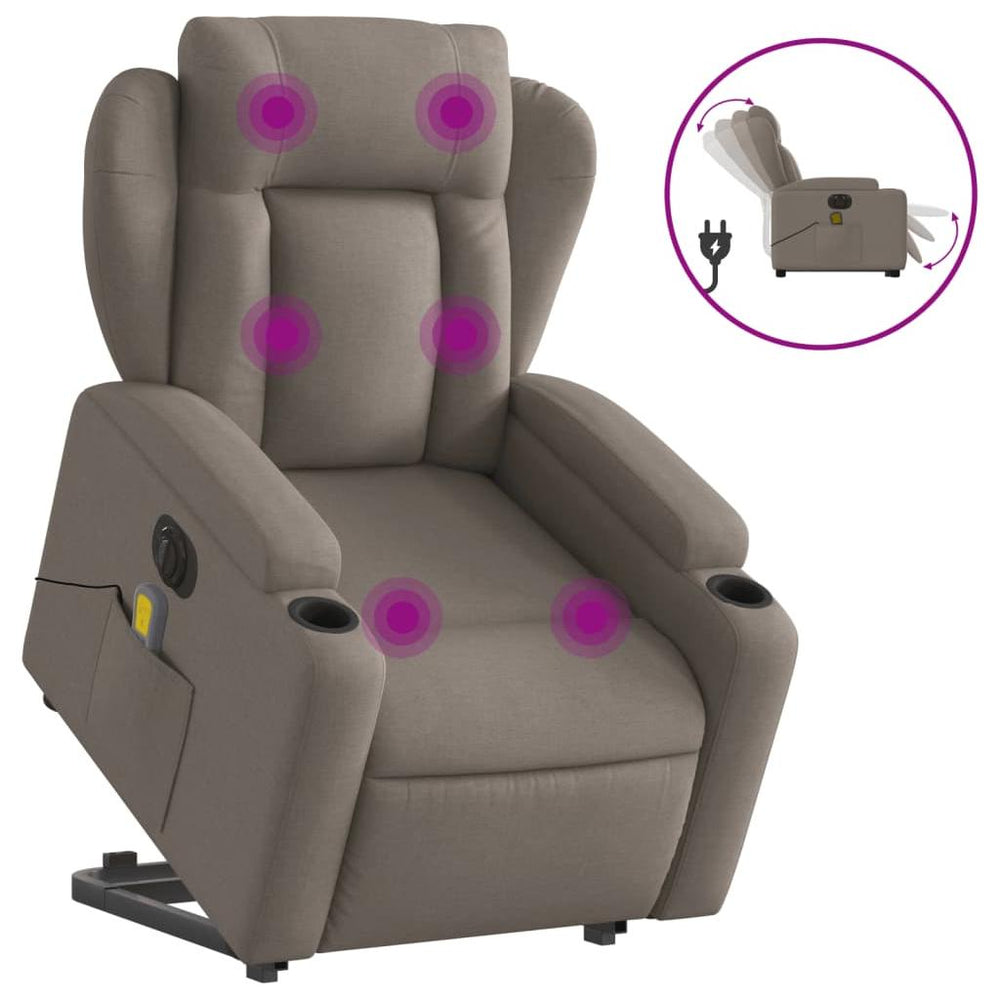 Atsistojantis elektrinis masažinis krėslas, taupe, audinys
