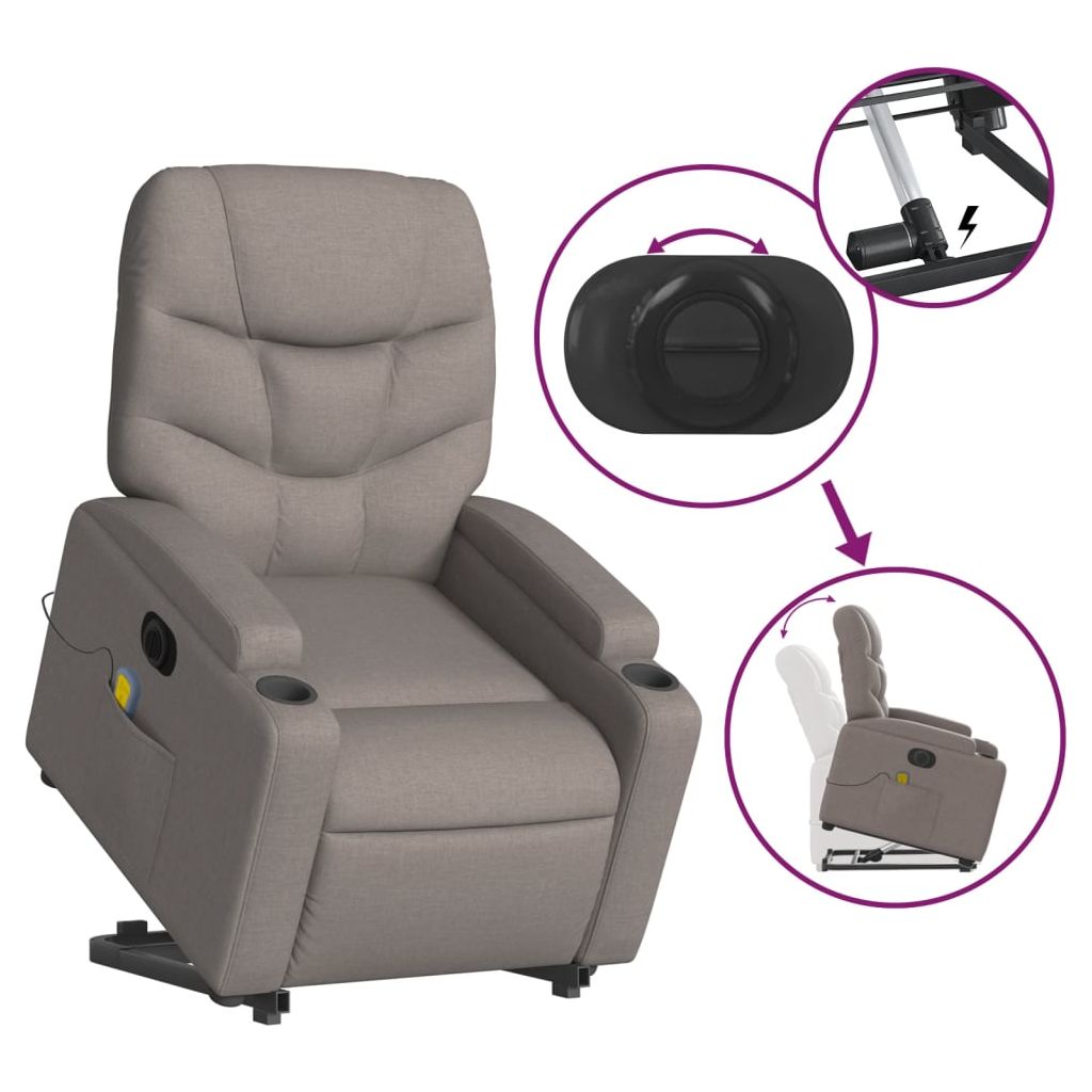 Atsistojantis elektrinis masažinis krėslas, taupe, audinys