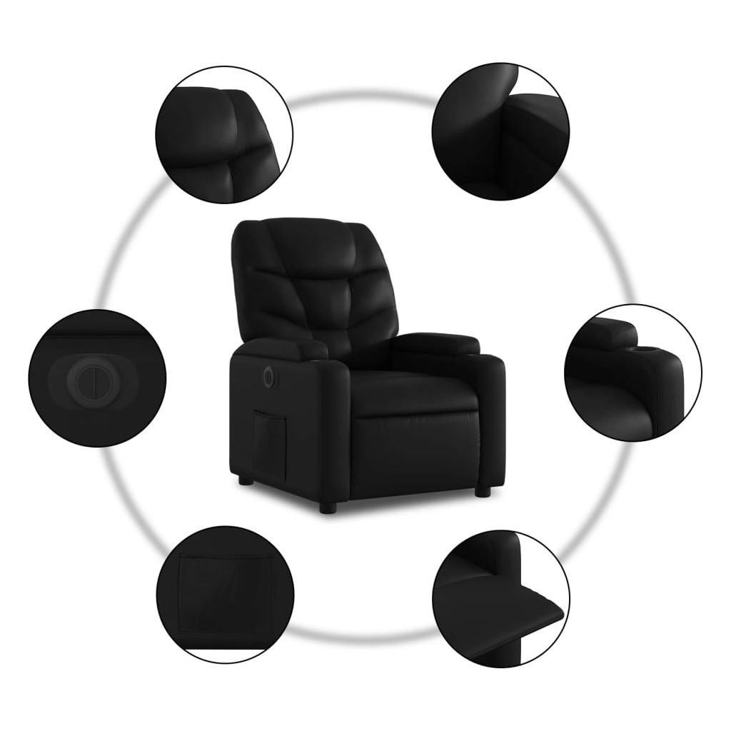 Atsistojantis elektrinis krėslas, juodas, dirbtinė oda