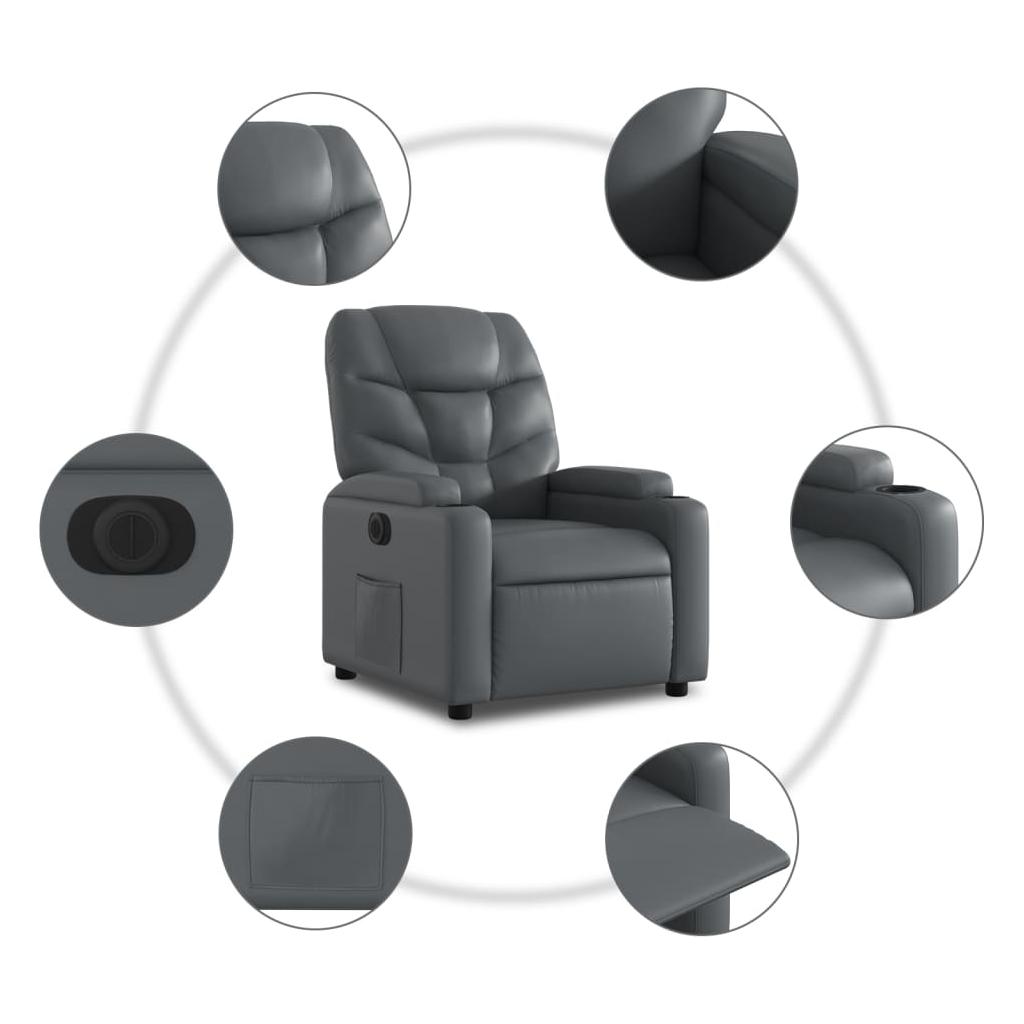 Atsistojantis elektrinis krėslas, pilkas, dirbtinė oda