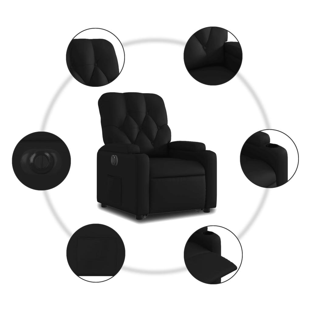Atsistojantis elektrinis krėslas, juodas, dirbtinė oda