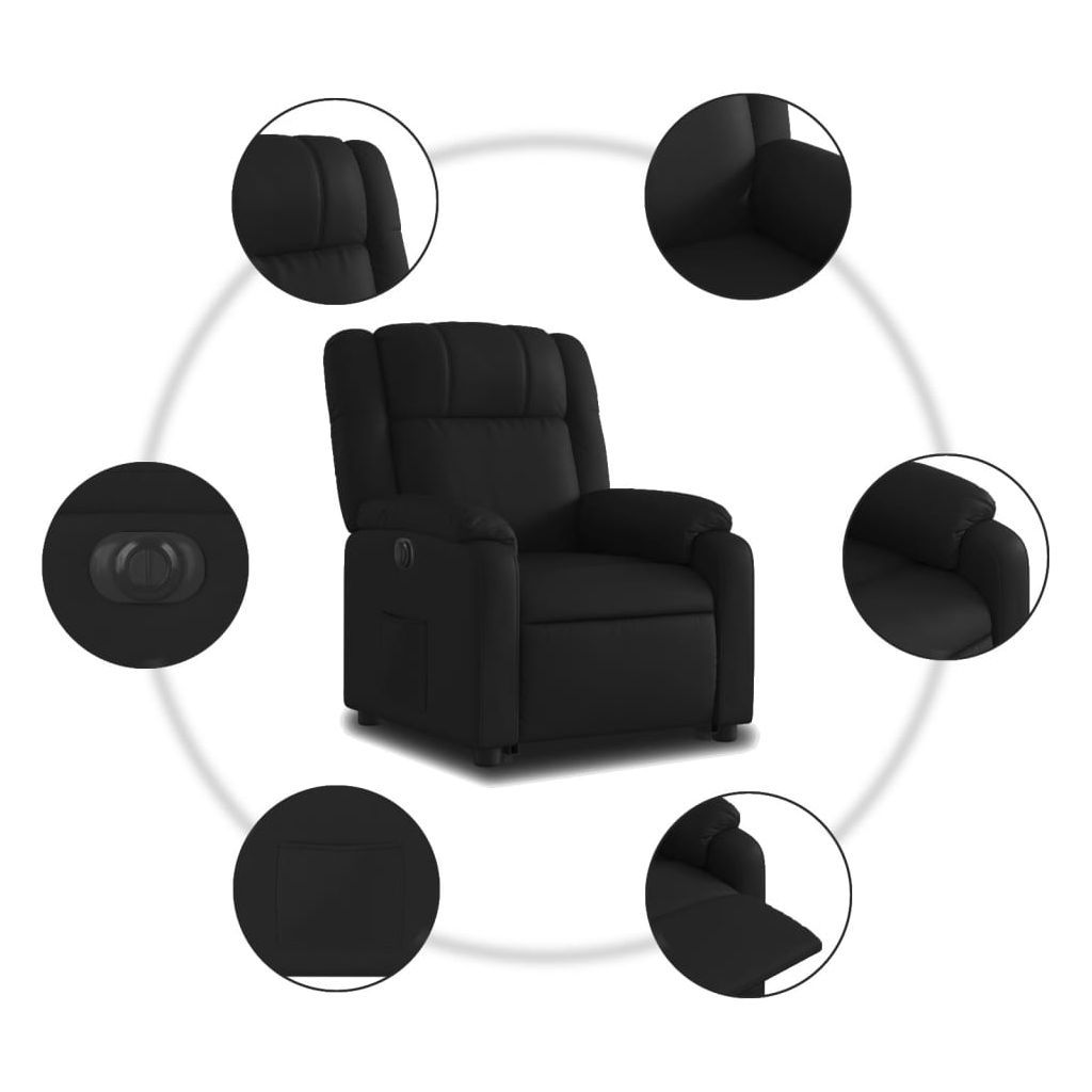 Atsistojantis elektrinis krėslas, juodas, dirbtinė oda