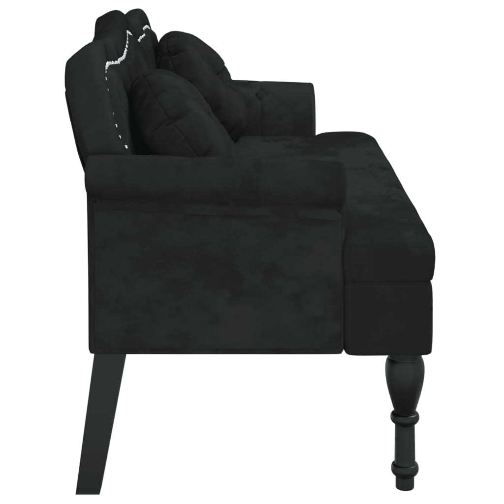 Suoliukas su pagalvėlėmis, juodas, 120,5x65x75cm, aksomas