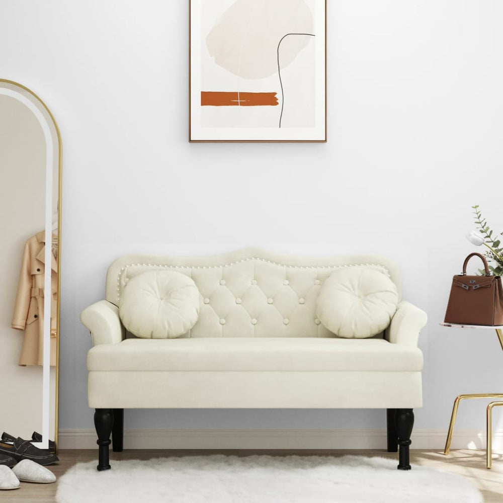 Suoliukas su pagalvėlėmis, kreminis, 120,5x65x75cm, aksomas