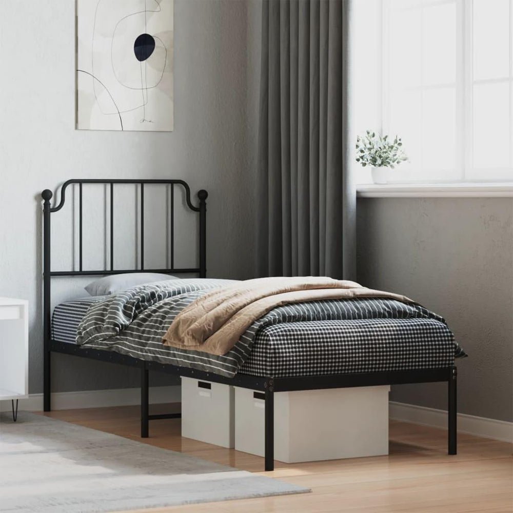 Metalinis lovos rėmas su galvūgaliu, juodos spalvos, 80x200cm