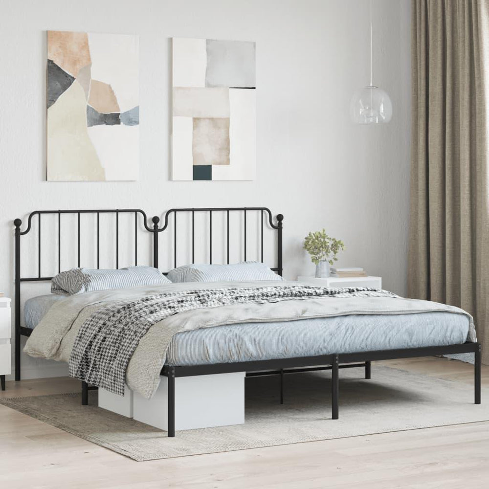 Metalinis lovos rėmas su galvūgaliu, juodos spalvos, 183x213cm