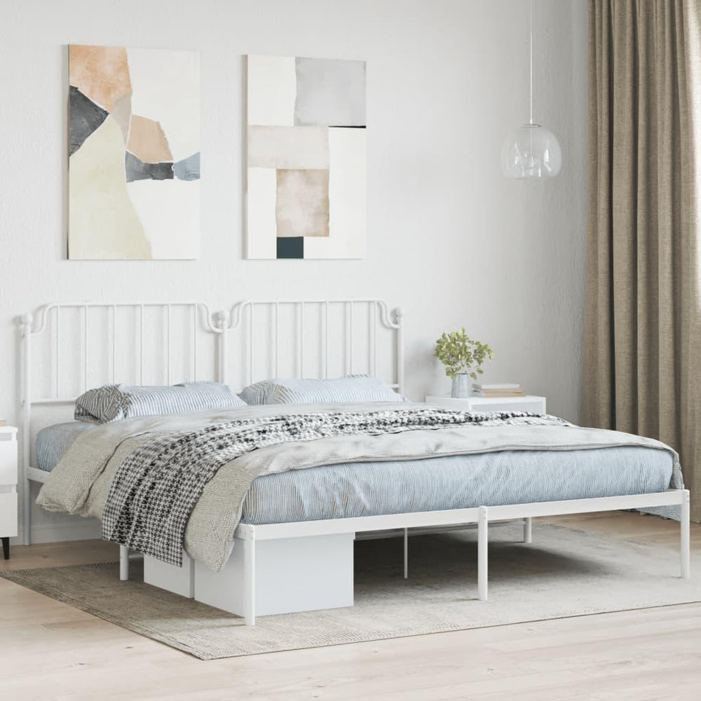 Metalinis lovos rėmas su galvūgaliu, baltos spalvos, 183x213cm