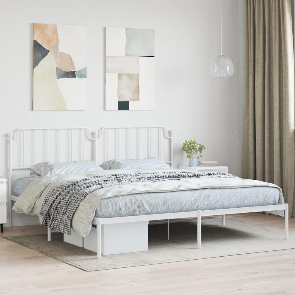 Metalinis lovos rėmas su galvūgaliu, baltos spalvos, 200x200cm