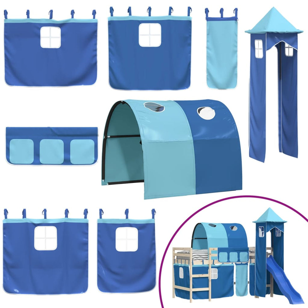 Užuolaidos lovai su tuneliu/bokštu, mėlynos, poliesteris