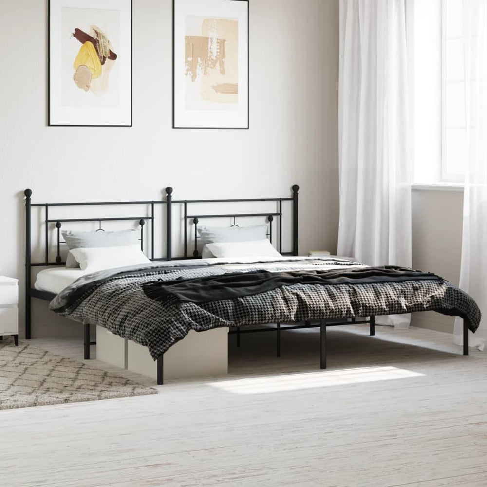 Metalinis lovos rėmas su galvūgaliu, juodos spalvos, 193x203cm