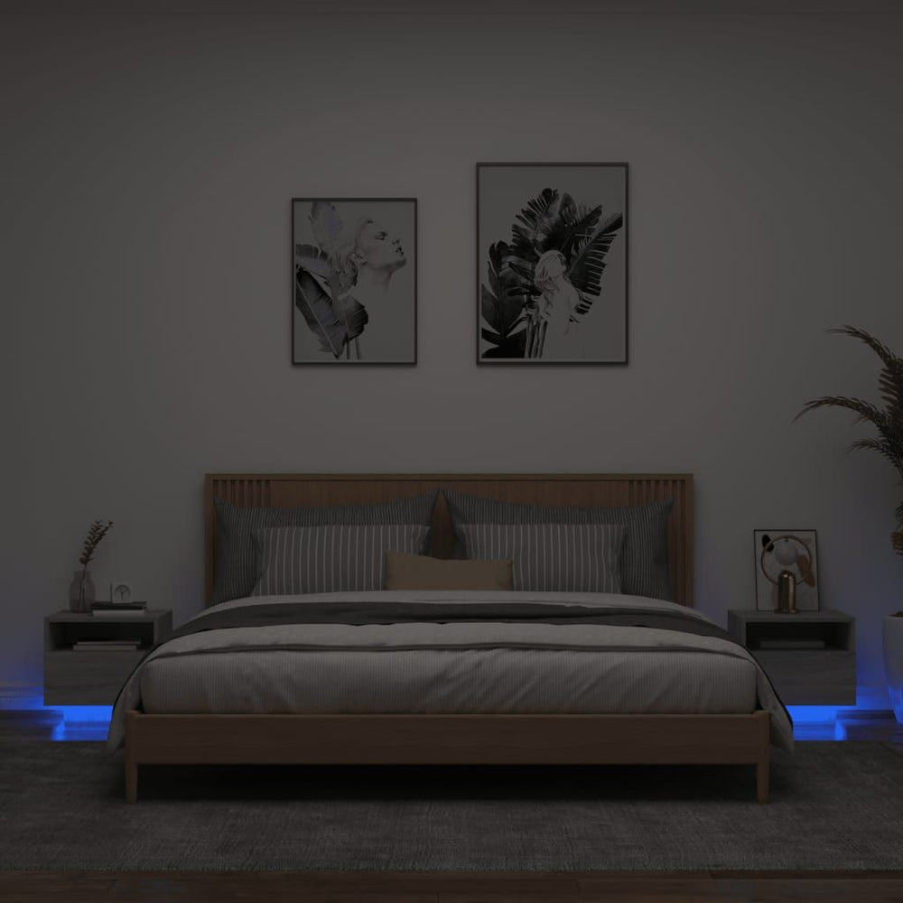 Naktinės spintelės su LED, 2vnt., pilkos ąžuolo, 40x39x37cm