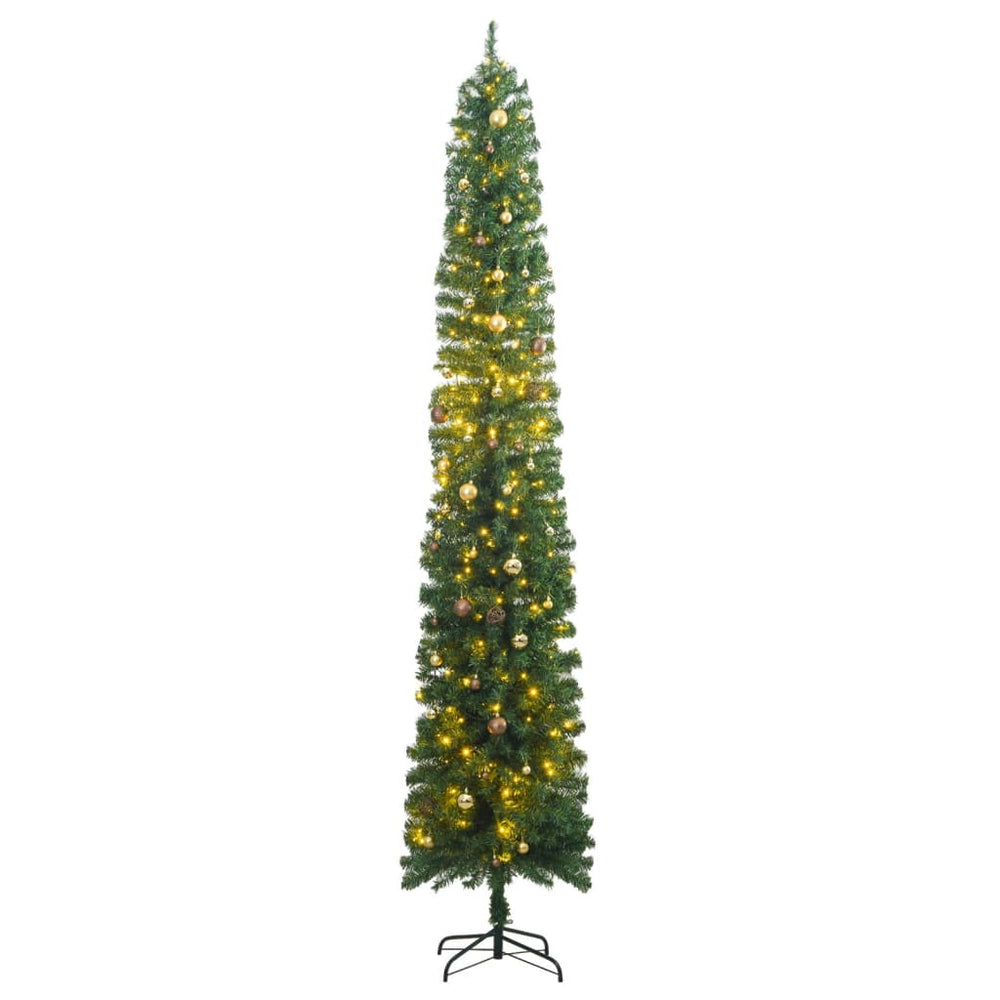 Siaura Kalėdų eglutė su 300 LED lempučių ir žaisliukais, 300cm