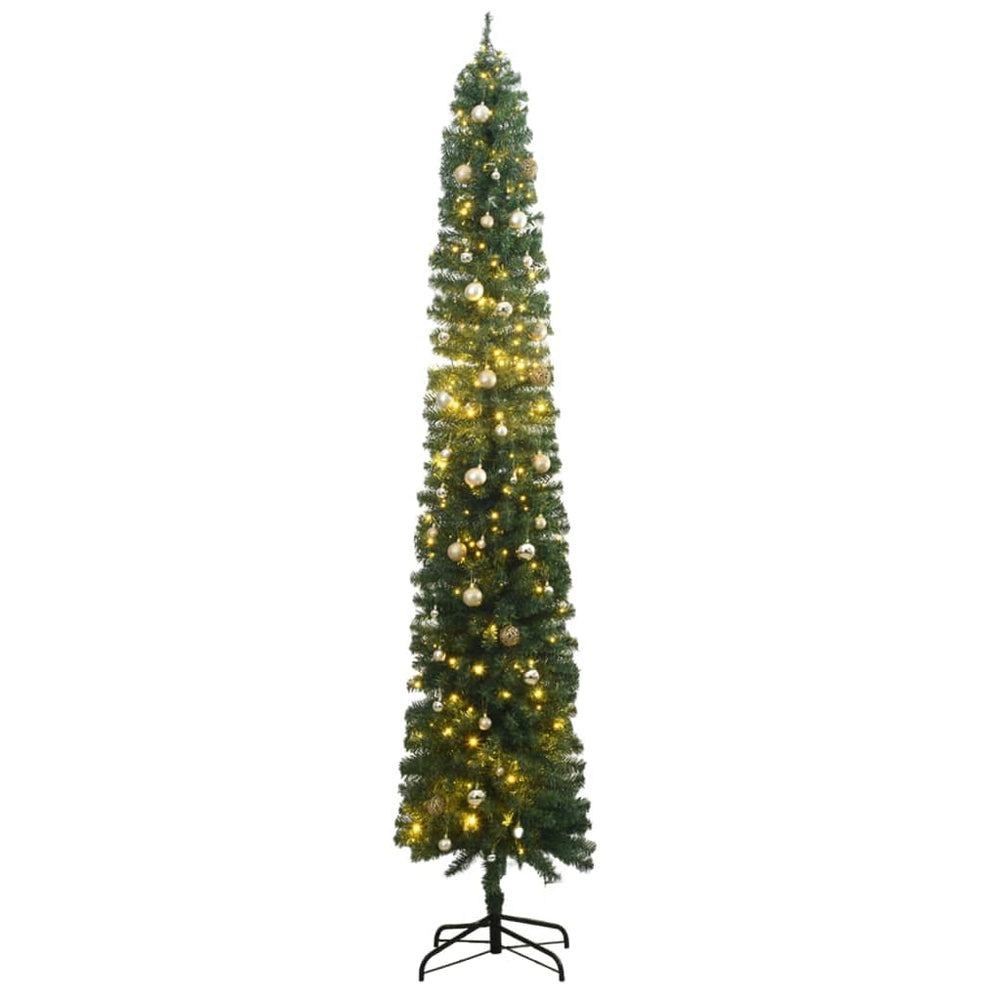 Siaura Kalėdų eglutė su 300 LED lempučių ir žaisliukais, 270cm