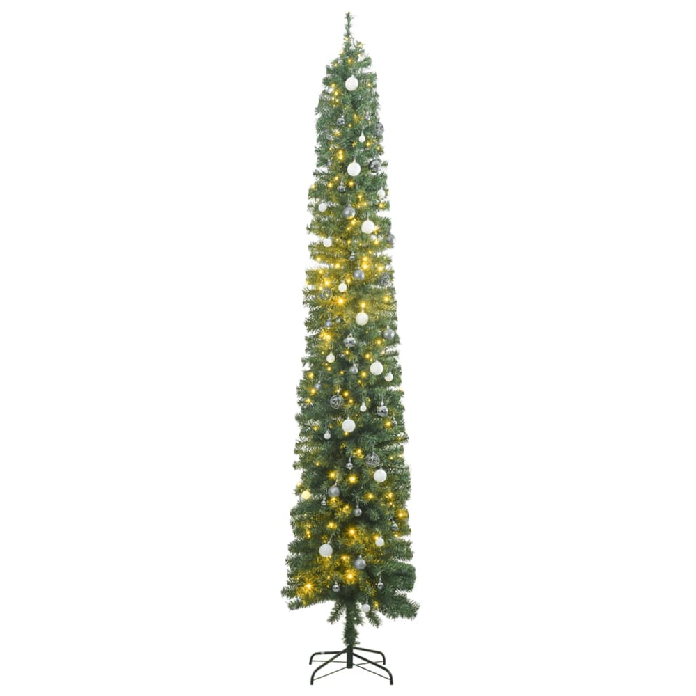 Siaura Kalėdų eglutė su 300 LED lempučių ir žaisliukais, 300cm