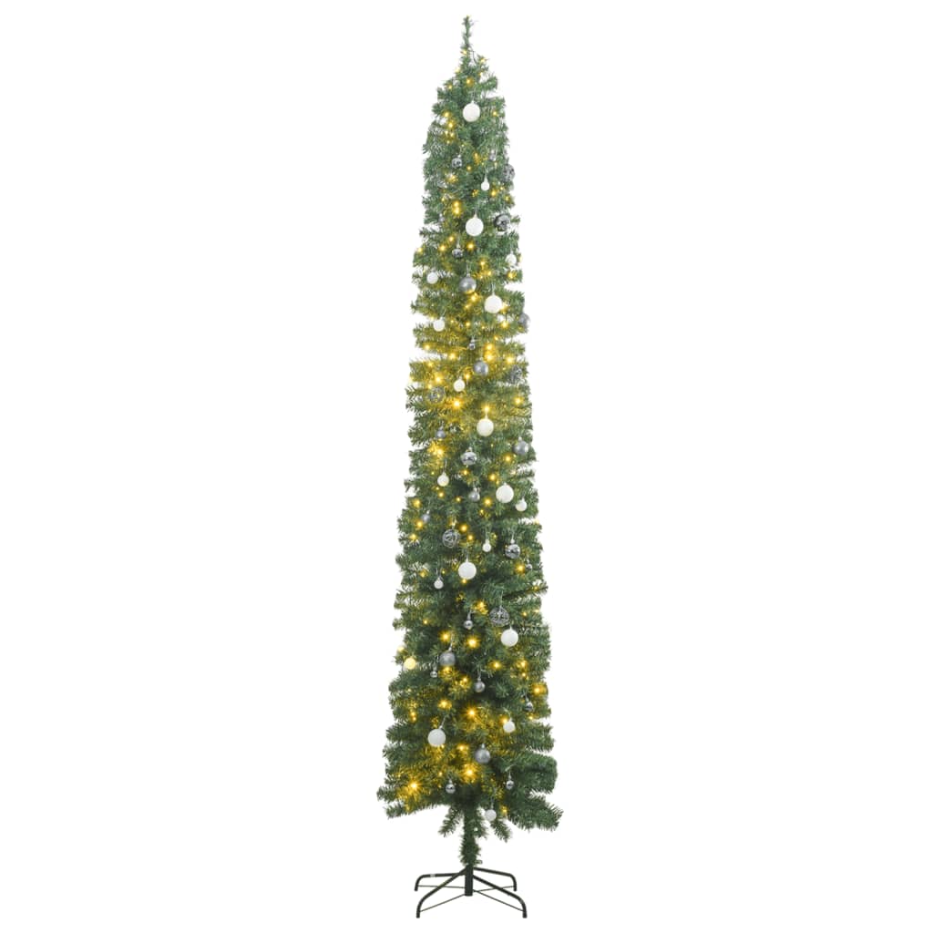 Siaura Kalėdų eglutė su 300 LED lempučių ir žaisliukais, 300cm