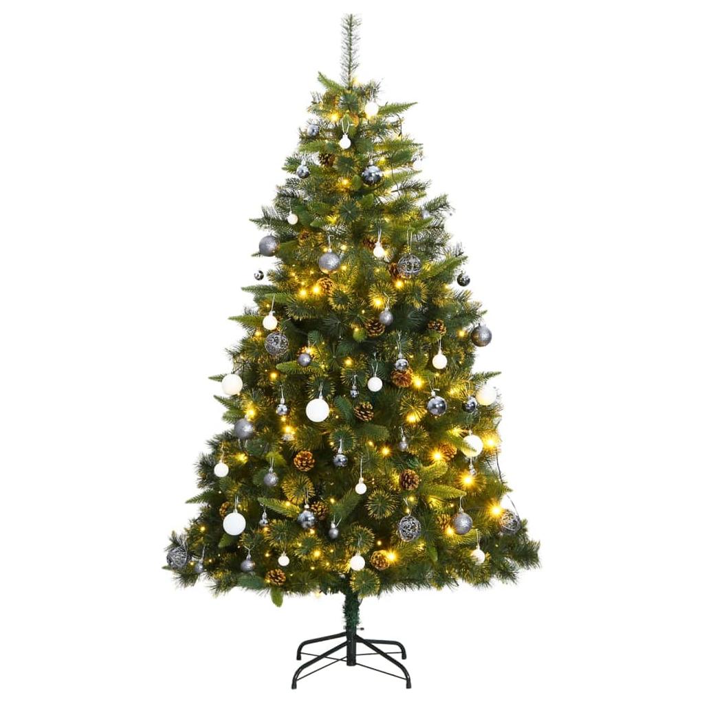 Kalėdų eglutė su šarnyrinėmis šakomis/LED/žaisliukais, 240cm