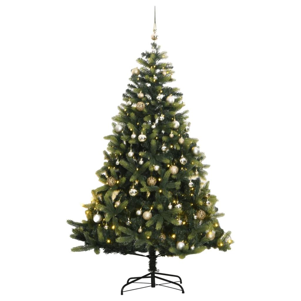 Kalėdų eglutė su šarnyrinėmis šakomis/LED/žaisliukais, 150cm