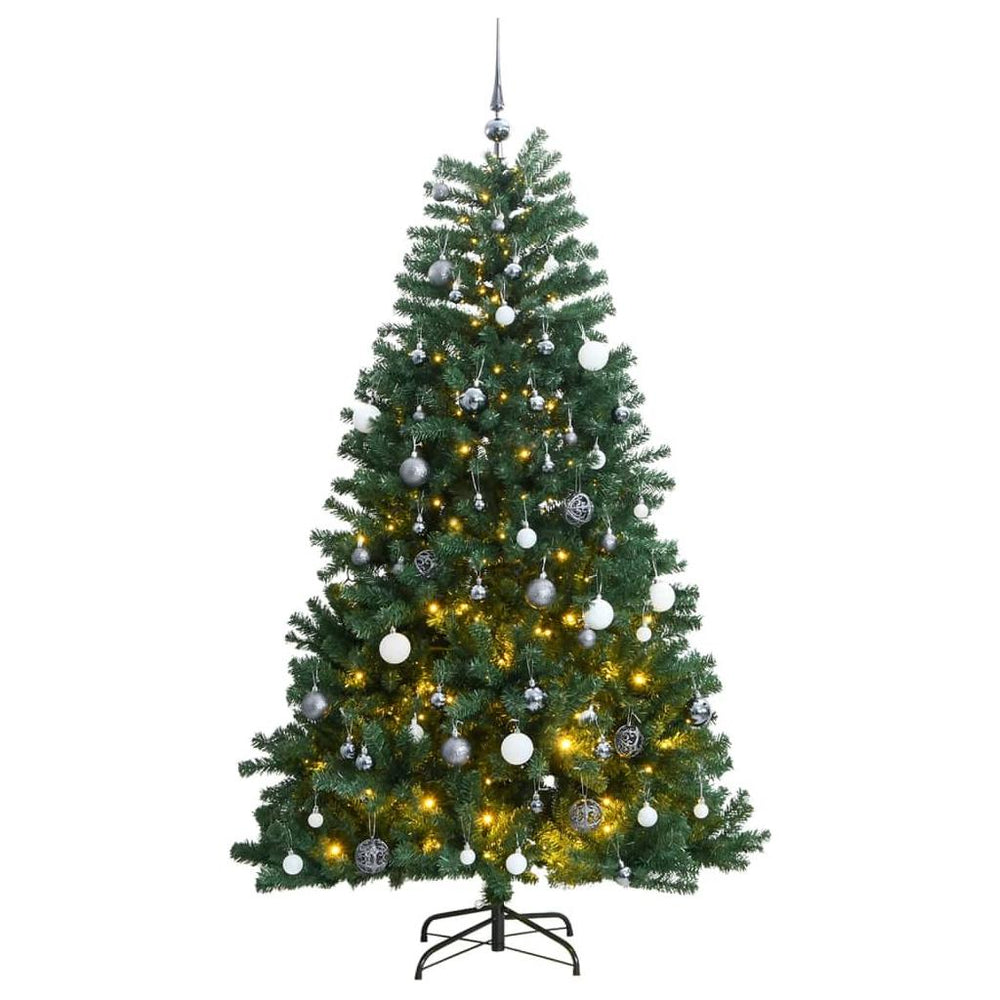 Kalėdų eglutė su šarnyrinėmis šakomis/LED/žaisliukais, 180cm