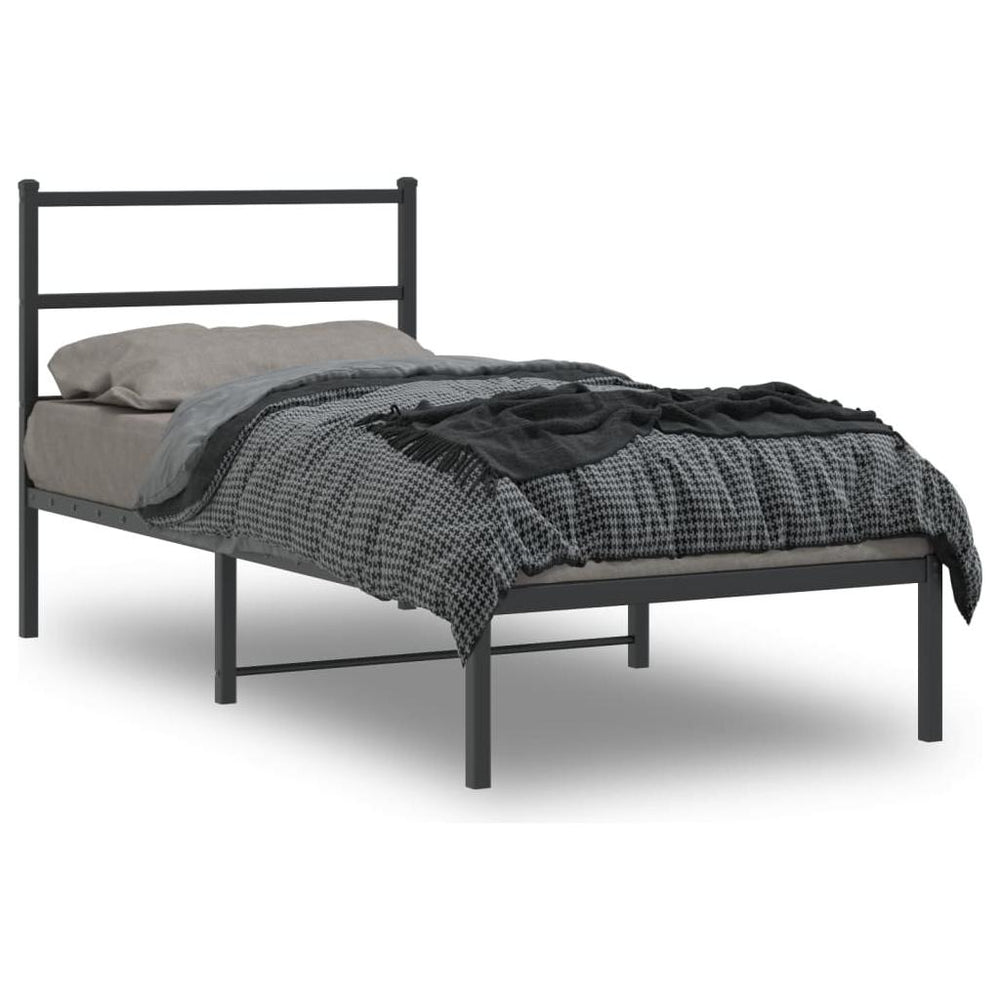 Metalinis lovos rėmas su galvūgaliu, juodos spalvos, 90x190cm