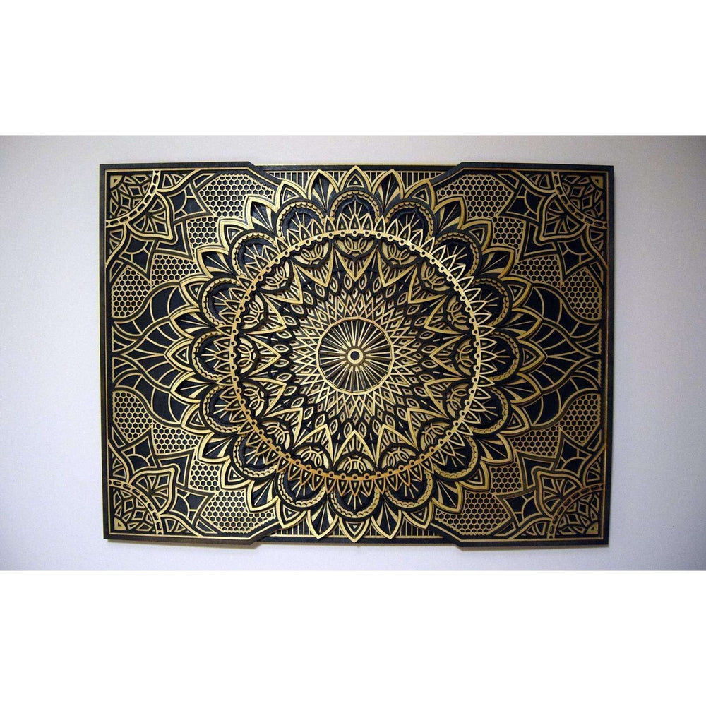 Art Deco Wall Mirror - 48x35 Centimeters, Black/Gold paint