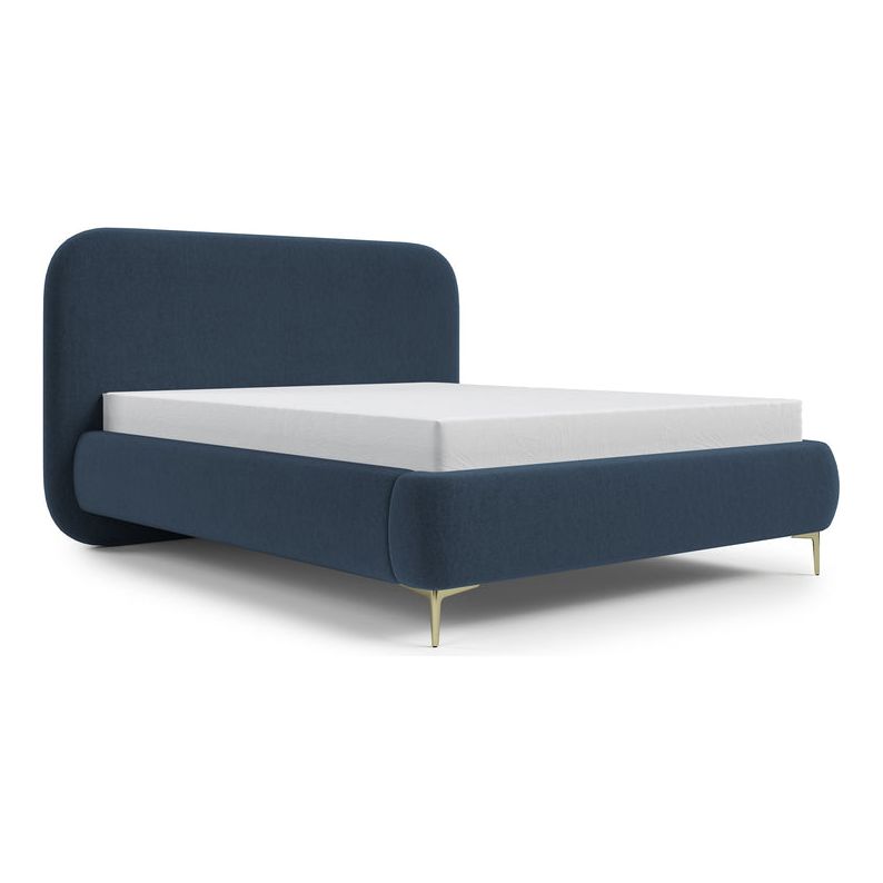 Minkšta lova MONNO, 180x200 cm., tamsiai mėlyna spalva, lengvai valomas veliūrinis audinys